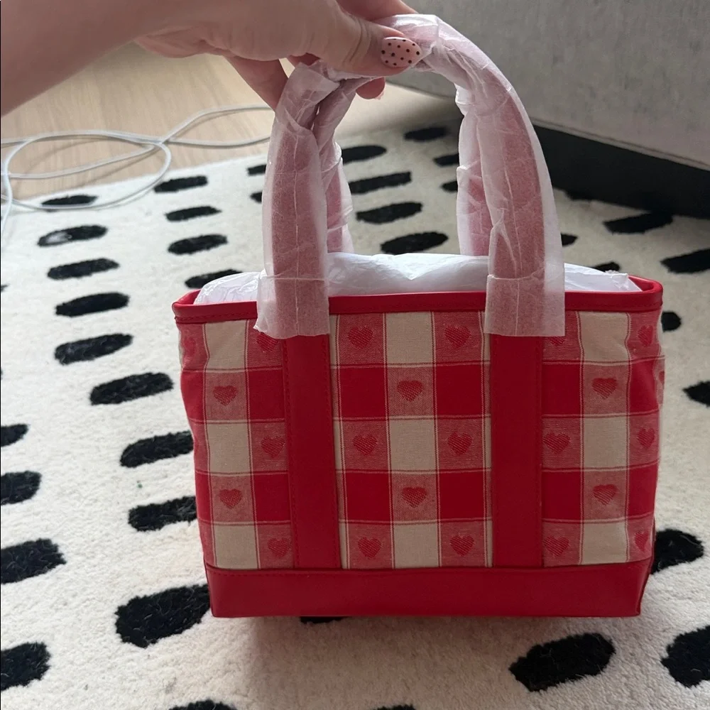 Stoney Clover Lane Red Gingham‎ Mini Tote Bag Heart Jacquard